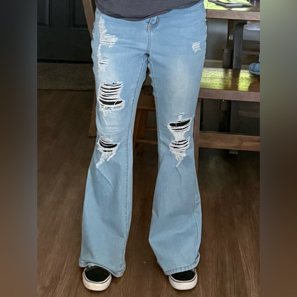 Wax Jean Light Blue Distressed Flare Jeans